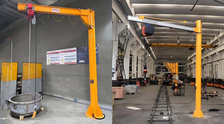 Tie-rod supported jib crane structure showing top support rod and boom load path Tie-rod supported jib crane structure showing top support rod and boom load path